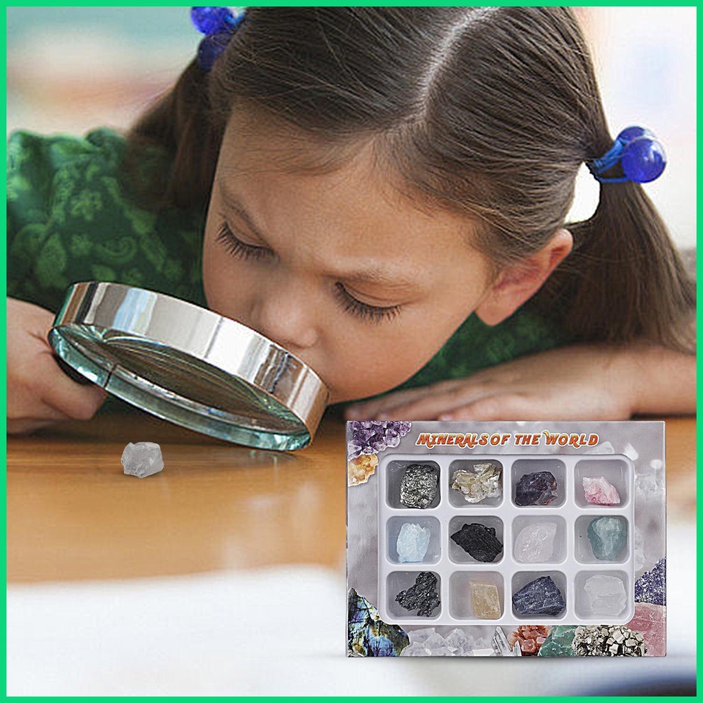 Set 12 Viên Đá Khoáng Chất Tự Nhiên Nhiều Màu Sắc Dùng Dạy Học Cho Trẻ Em