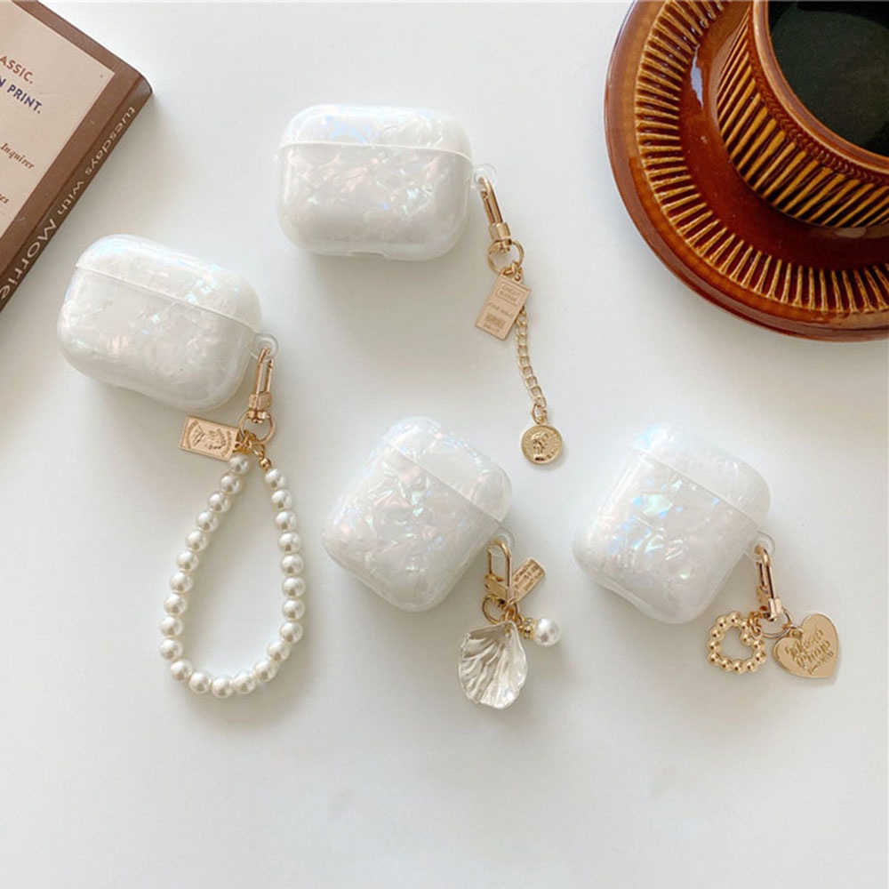 Vỏ Bảo Vệ Hộp Sạc Tai Nghe AirPods 3 Pro 2 1 Pro 2 3 3 Có Móc Khóa Đính Ngọc Trai Sang Trọng Thời Trang