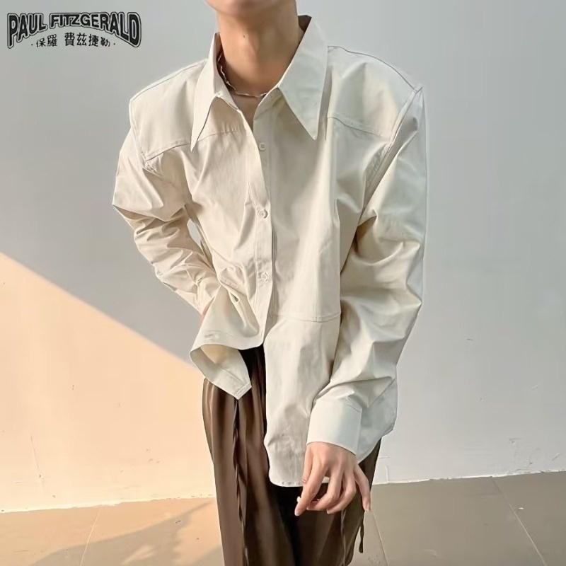 Paul FITZGERALD Áo Sơ Mi Dài Tay Dáng Rộng Màu Trơn Phong Cách Nước Ngoài Cao Cấp Hợp Thời Trang Cho Nam
