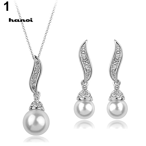 Set Vòng cổ Và Đôi Khuyên Tai Đính Đá Và Ngọc Trai Giả Thanh Lịch Dành Cho Nữ