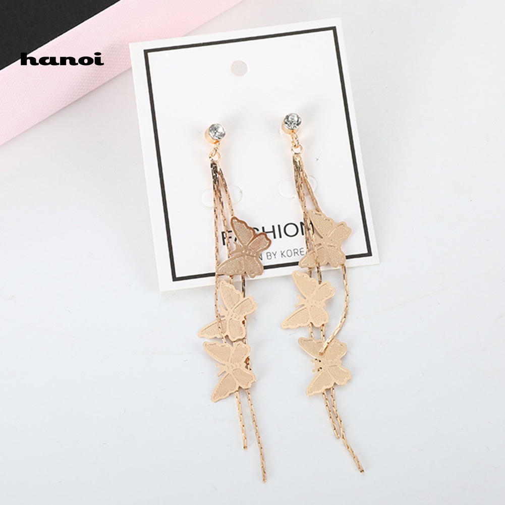 Bông Tai Dài Hình Bướm Đính Đá Thời Trang Cho Nữ