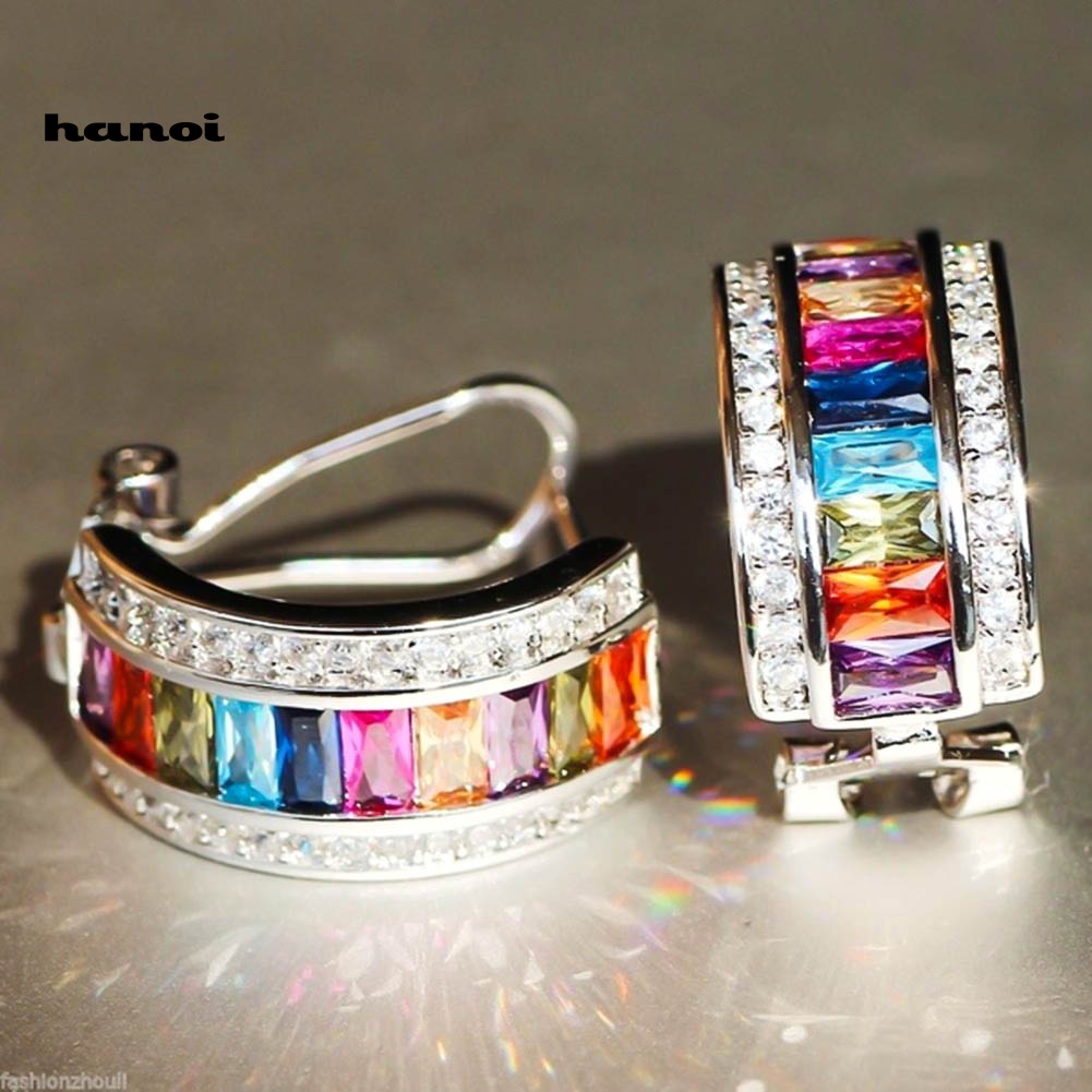 1 Khuyên Vành Tai Chữ Nhật Đính Đá Nhân Tạo Thời Trang