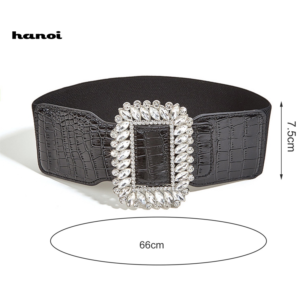 Thắt Lưng Giả Da Co Giãn Màu Trơn Đính Đá Thời Trang Cho Nữ