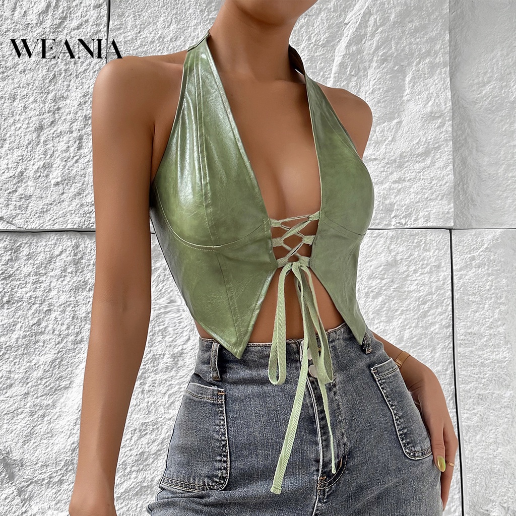 Weania Túi Xách Da Pu Màu Trơn Cắt Thấp Gợi Cảm Cho Nữ