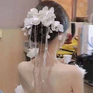 Lược Cài Tóc Hình Hoa Bằng satin Đính Ngọc Trai Cho Cô Dâu