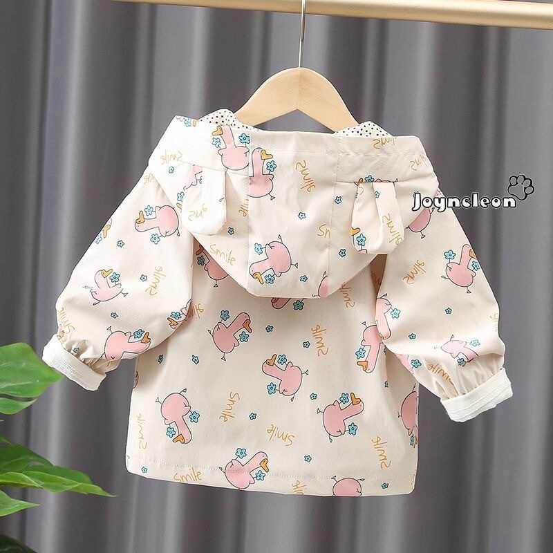 Áo Khoác Có Nón In Họa Tiết Hoạt Hình Phong Cách Phương Tây Hàn Quốc Dễ Thương Thời Trang Mùa Thu Cho Bé Gái