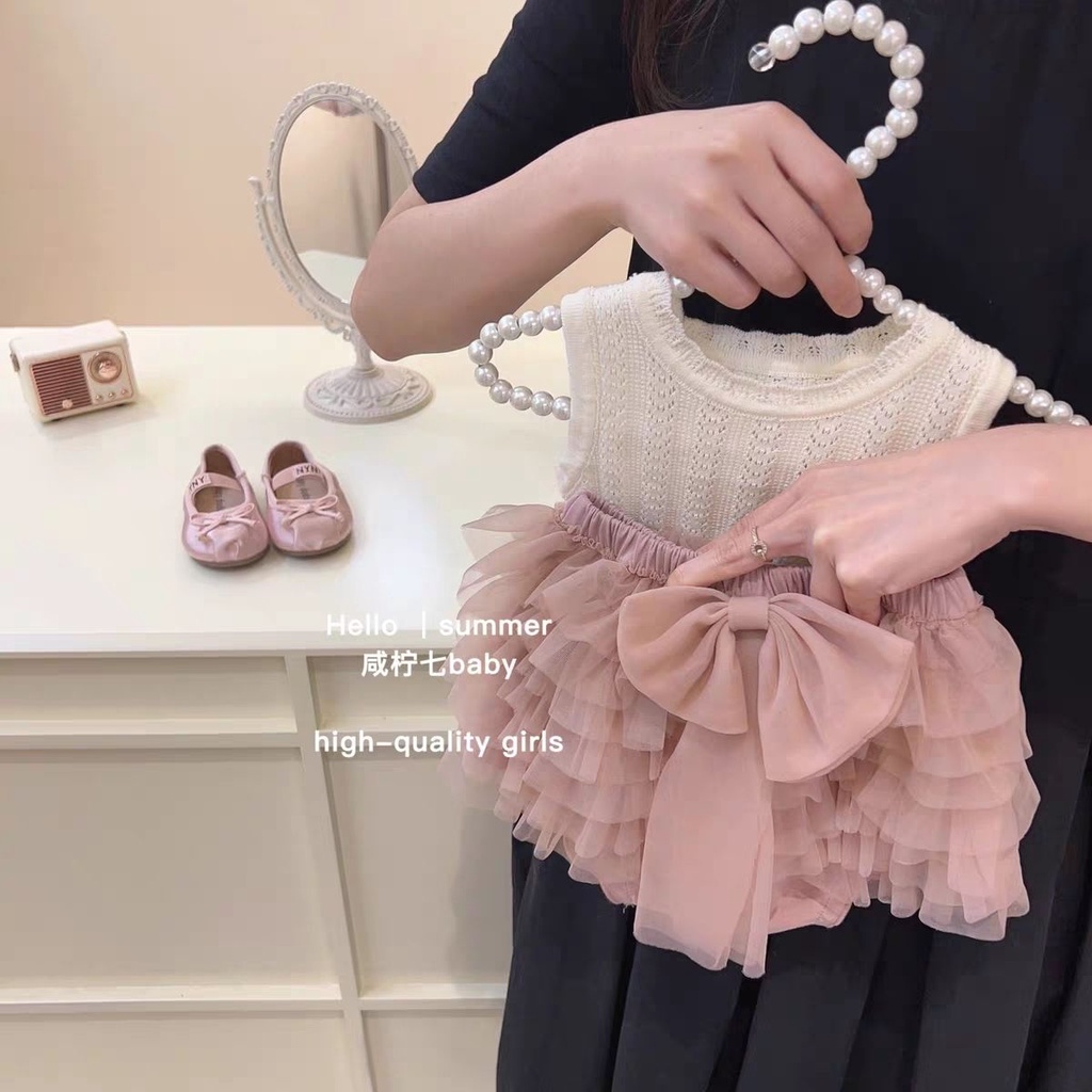 Set Áo Váy tutu Hakama Hai Mảnh Mùa Hè 2023 + Quần Ngắn Dễ Thương Cho Bé Gái