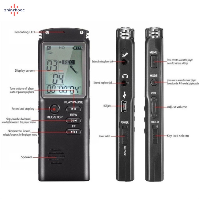 Máy Ghi Âm Chuyên Nghiệp 96 Giờ Có Màn Hình Hiển Thị Wav Mp3 Và Phụ Kiện