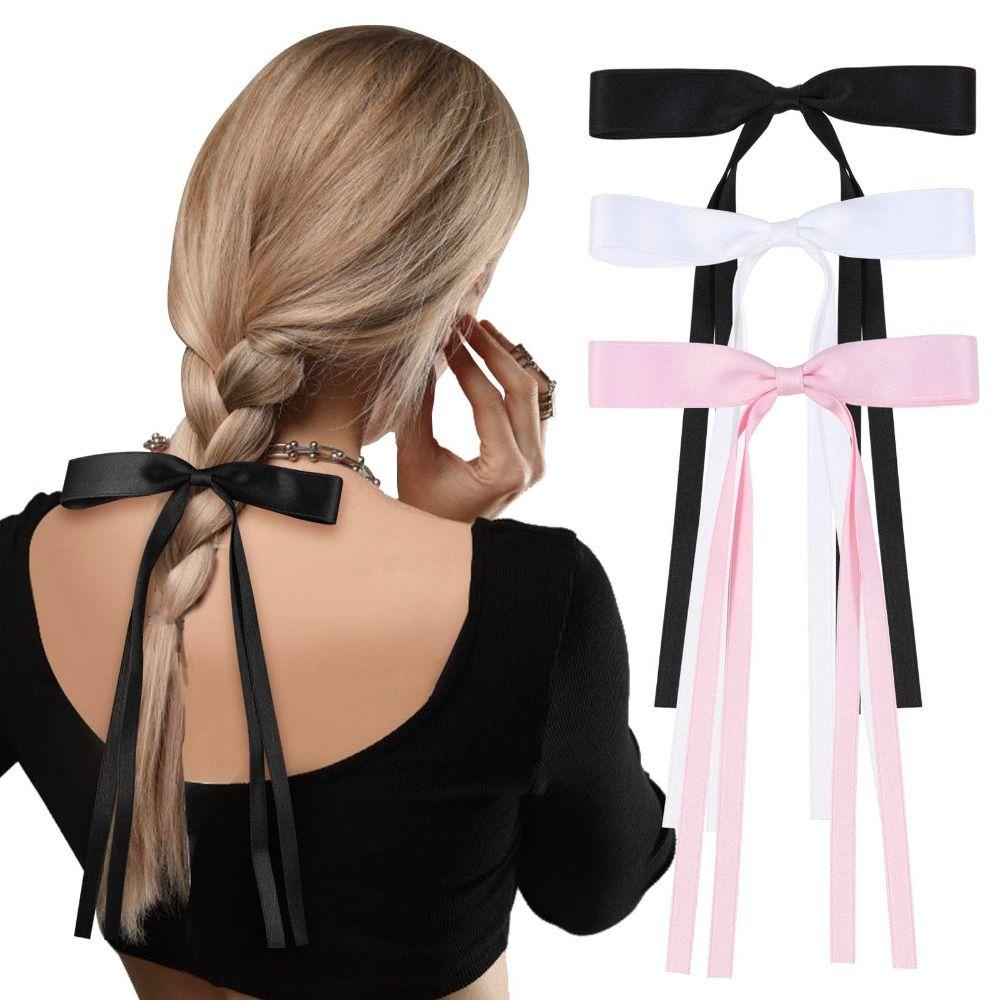 Set 2 Kẹp Tóc Nơ Ruy Băng Dài Màu Sắc Kẹo Ngọt Phong Cách Vintage Y2K