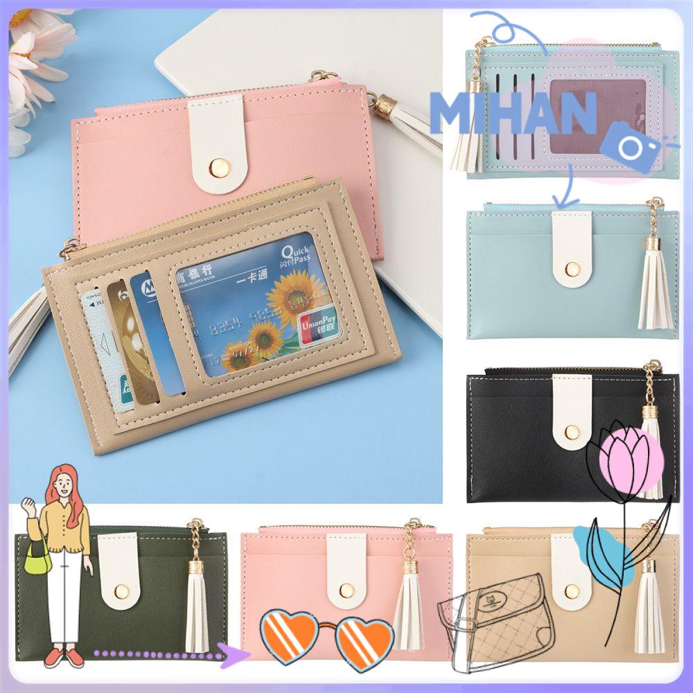 Ví Da PU Ngắn Mini Màu Trơn Đựng Tiền Xu / Thẻ Tín Dụng Đa Năng