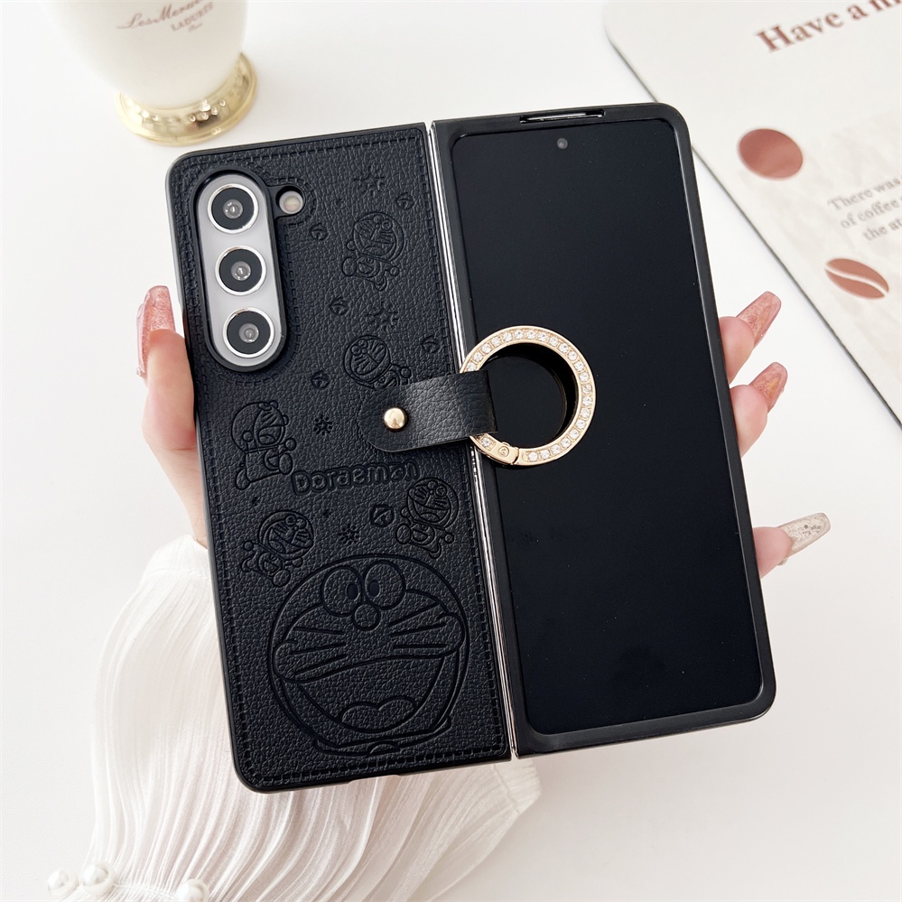 Ốp Điện Thoại Da PU Chống Sốc Có Vòng Đỡ Hình Mèo Cho Samsung Galaxy Z Fold 5 4 3 Z Fold5 Z Fold4 5G