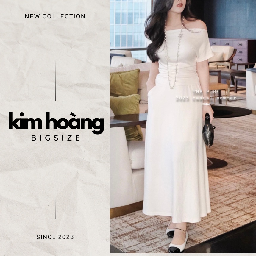 Set Áo Trễ Vai Kèm Chân Váy Dài Len Gân Cotton Bigsize - Kim Hoàng Bigsize