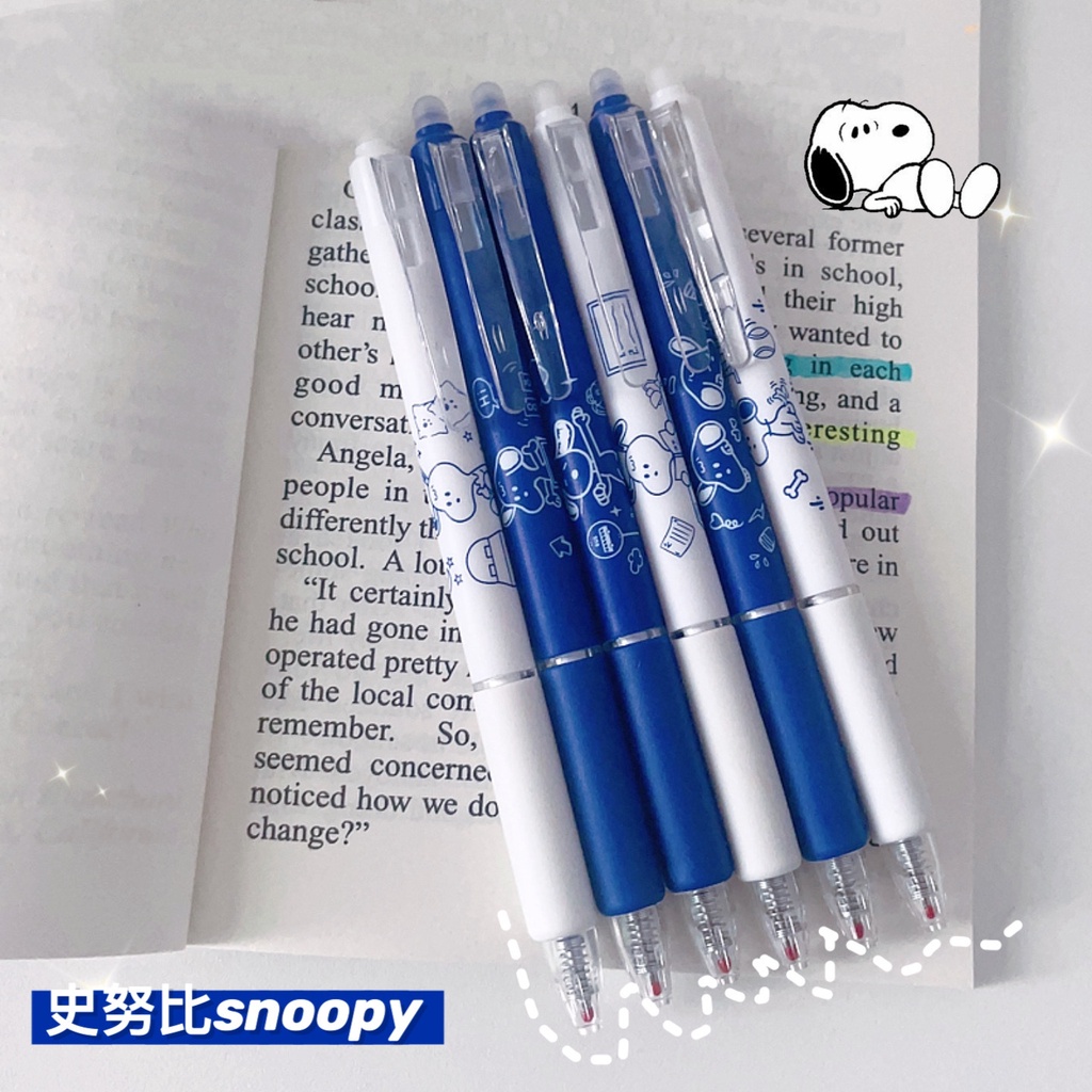 Set 6 Bút Gel xoá được ngòi 0.5mm đa dạng màu sắc cute xinh xắn màu bút đen và xanh-Minkey