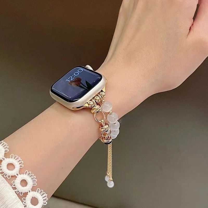 Dây Đeo Chuỗi Hạt Bằng Kim Loại Cho Đồng Hồ Thông Minh Apple watch series 8 7 6 5 4 se 3 44mm 42mm 40mm 49mm 45mm 41mm 38mm