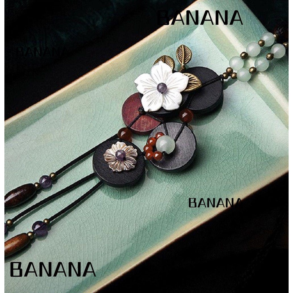 BANANA1 1 Vòng cổ Gỗ Thủ Công Đính Hạt Pha Lê Tím Phong Cách Dân Tộc