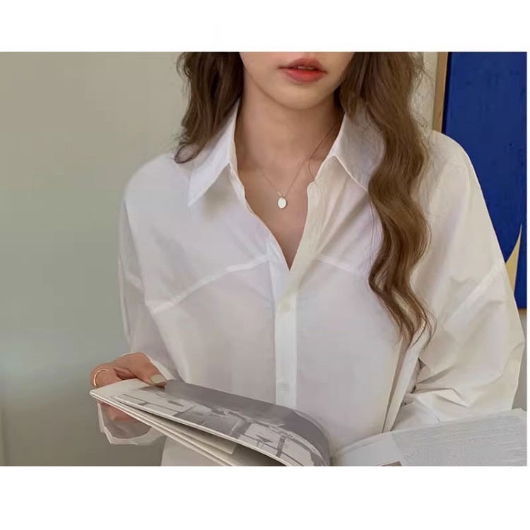 SUXI Áo Sơ Mi Trắng Tay Dài Dáng Rộng Thiết Kế Đơn Giản Thời Trang Mùa Thu Mới