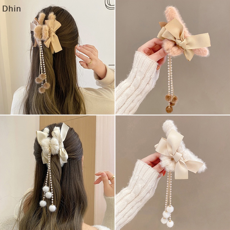Kẹp Tóc Càng Cua Dày Đính Nơ Tua Rua Dễ Thương Thời Trang Mùa Đông Cho Nữ