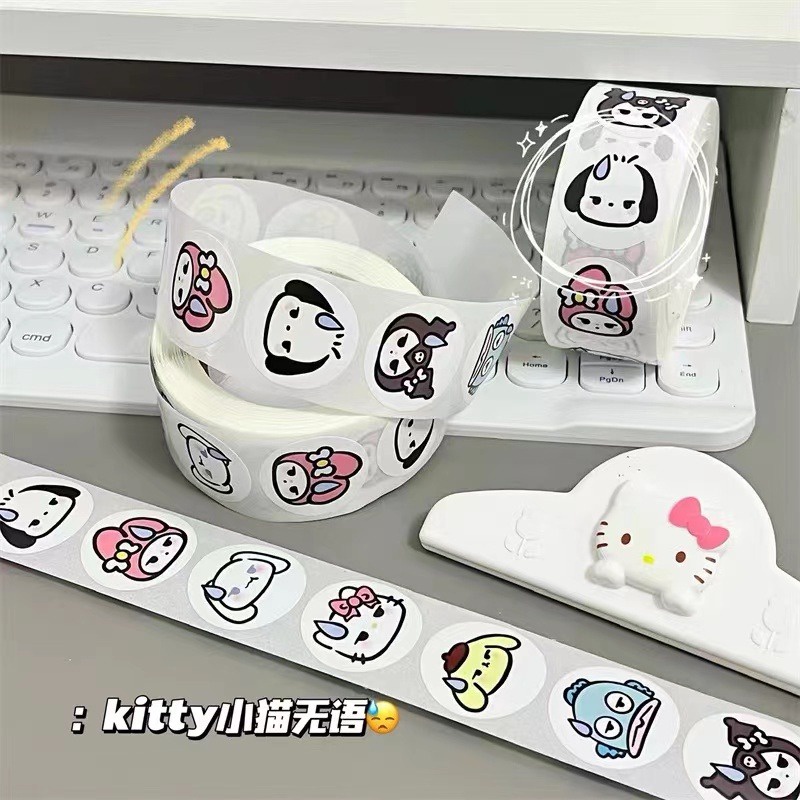 SANRIO Cuộn 500 Miếng Dán Hoạt Hình Kuromi Dễ Thương Trang Trí Sổ Tay