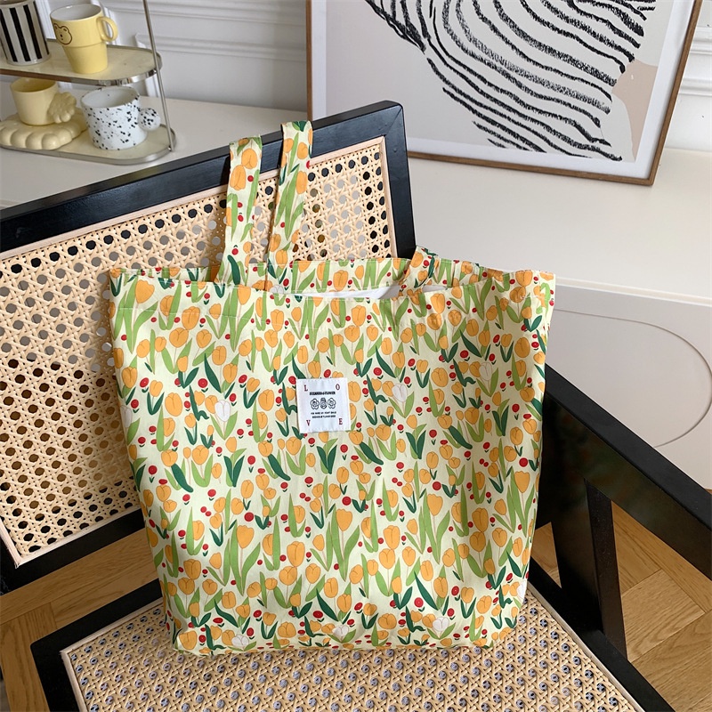 Túi Tote Đeo Vai Vải Canvas Họa Tiết Hoa Phong Cách Phương Tây Thời Trang Mới 26101