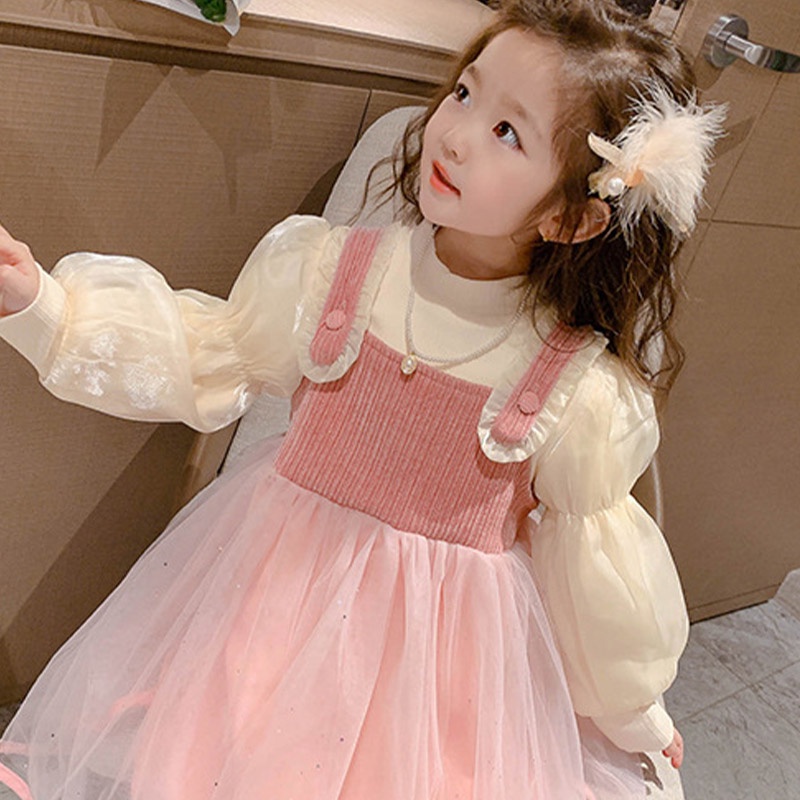 Đầm Công Chúa Phối Ren Phong Cách Pháp Thời Trang Xuân Thu Cho Bé Gái 0-6 Tuổi