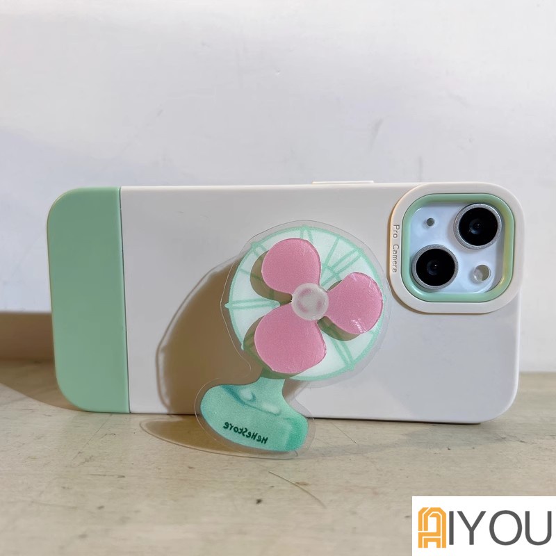 Ốp Điện Thoại Silicon Màu Kẹo Có Giá Đỡ Hình Quạt 3D Dễ Thương Cho iPhone 15 14 13 12 11 Pro Max