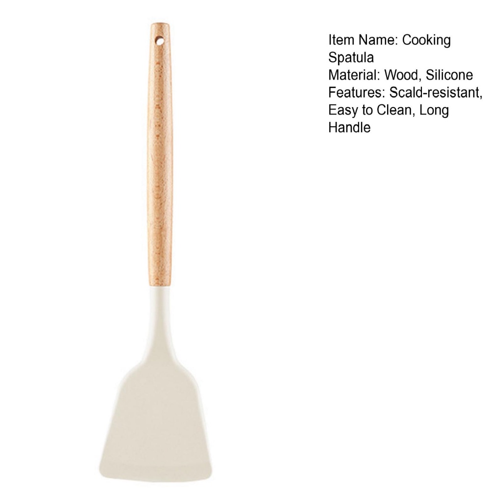Thìa Xẻng Nấu Ăn Bằng Silicone Cán Gỗ Có Lỗ Treo Cho Nhà Hàng