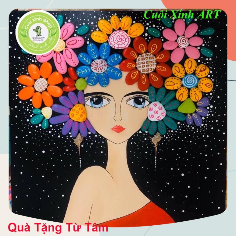 Tranh đá cuội hình thiếu nữ,cô gái(ib trước khi đặt hàng)