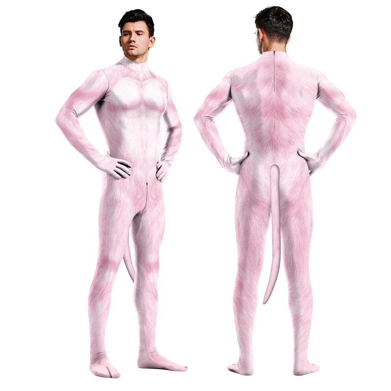 Bộ Áo Liền Quần Tay Dài In Họa Tiết Cơ Bắp Heo Hồng Gợi Cảm Có Đuôi Hóa Trang Dự Tiệc Gay