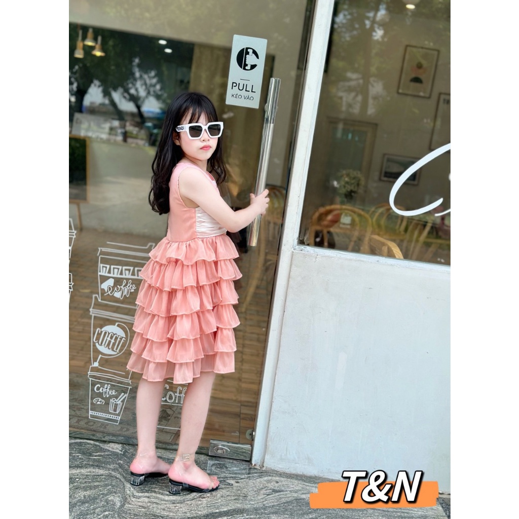 Sét váy tơ óng thiết kế 5 tầng mềm mại cho bé đi chơi đi tiệc