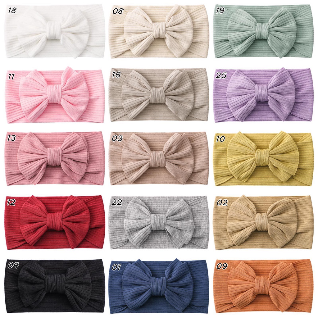 Set 2 Băng Đô Turban 15 Màu Trơn Co Giãn Cho Bé Gái