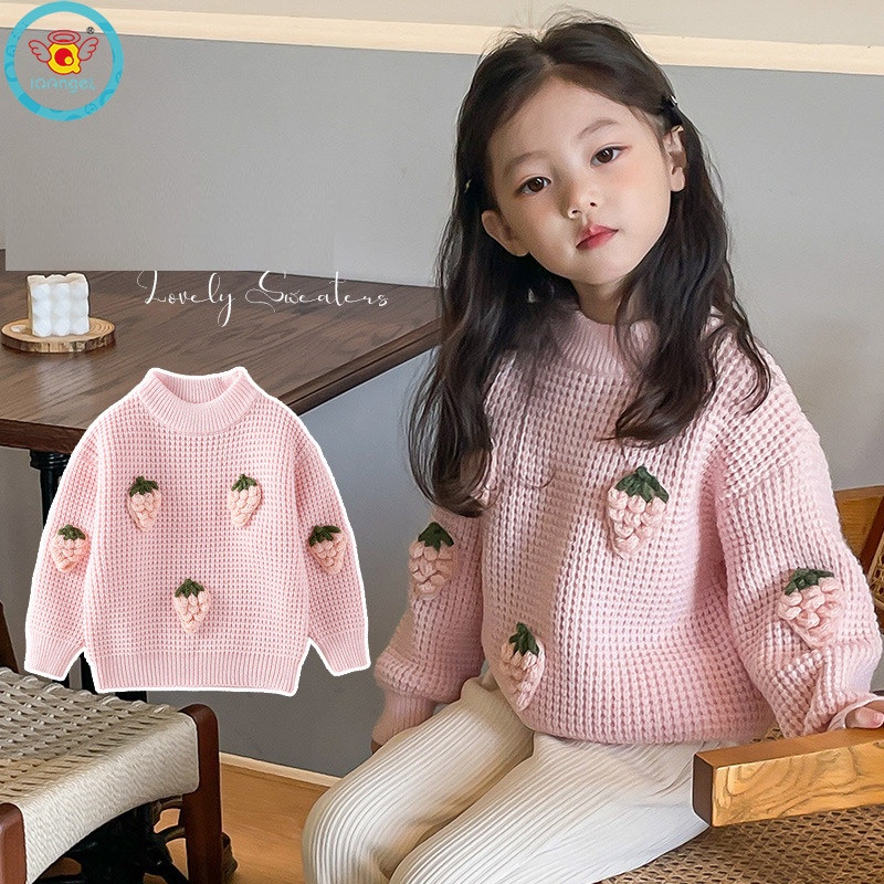 Iq Áo sweater Dệt Kim Cổ Tròn Dáng Rộng Họa Tiết Dâu Tây Ba Chiều Thời Trang Mùa Đông Hàn Quốc Dành Cho Bạn Gái
