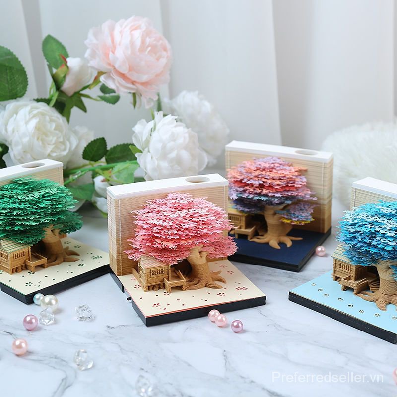 Giấy Ghi Chú 3d Hình Ngôi Nhà Cây Ba Chiều Độc Đáo