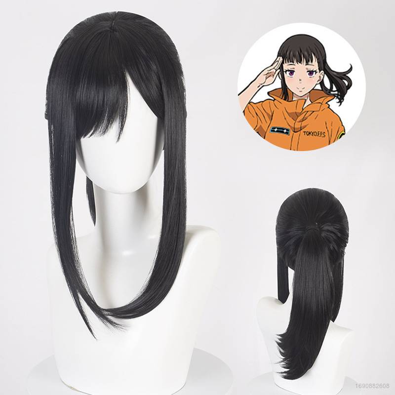Tóc Giả Cosplay star3 Fire Force Maki Oze Màu Đen Chất Liệu Sợi Tổng Hợp Chịu Nhiệt Dành Cho Nữ