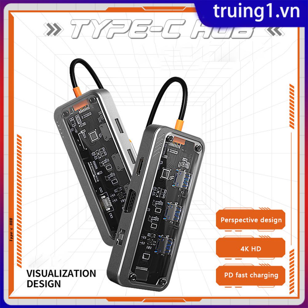 Dành Cho Máy Tính Xách Tay Macbook Type-c Docking Station 10 Trong 1 5Gbps USB Loại C Hub Nhôm Pd Bộ Chuyển Đổi Usb Bộ Chia 4k Truing1 tương thích Hdmi