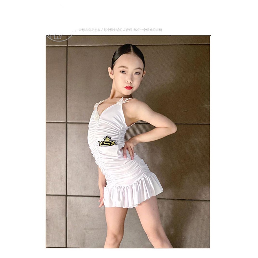 Trang phục khiêu vũ latin mùa hè phong cách mới dành cho trẻ em bộ đồ tập nữ trang trí bướm one-piece màu trắng đơn giản