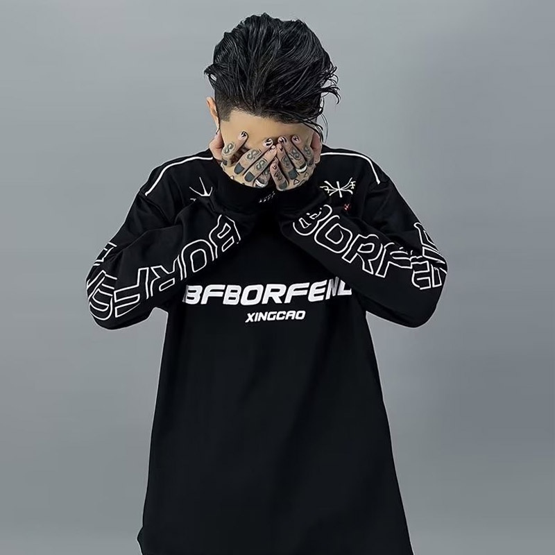 Sinransinya Áo Tay Dài Dáng Rộng Phong Cách hip hop Đường Phố Mỹ Thời Trang Cho Nam