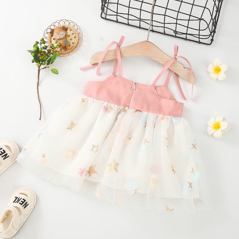 Đầm Công Chúa Hai Dây Phối Ren Thời Trang Cho Bé Gái