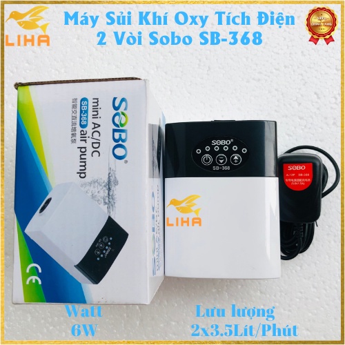 Máy Sủi Oxy 2 Vòi Sobo SB-368 Tích Điện - Máy Oxi Tích Điện Cho Hồ Cá