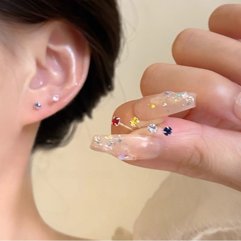 Khuyên Tai Bạc s925 Đính Đá Zircon Lấp Lánh Thời Trang Cho Nam Nữ