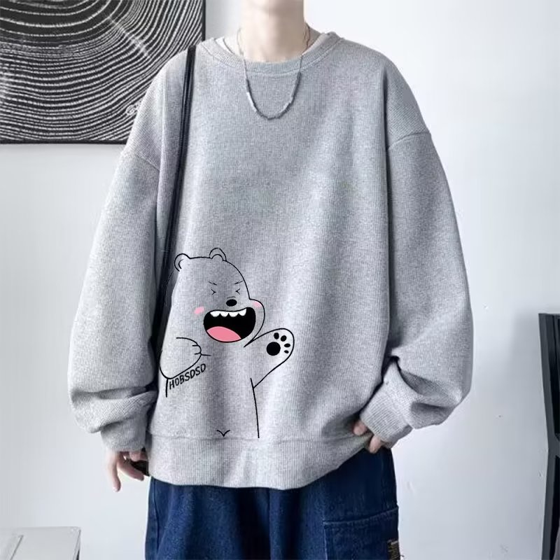 Áo sweater Waffle tay dài in họa tiết Mô hình Cartoon Cub cái phong cách Hàn Quốc thời trang mới dành cho Nam Và Nữ Size M-5XL