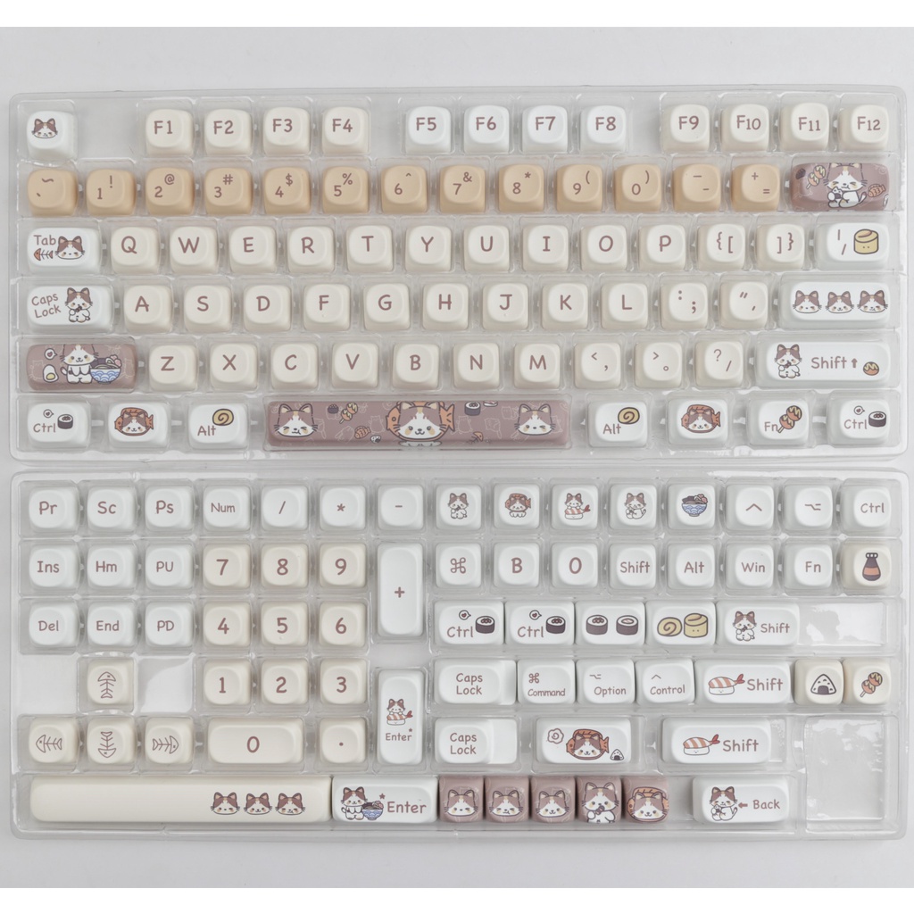 Mèo Tham Lam Keycaps MOA Profile Hoạt Hình Mèo Con PBT Dye Sub Bàn Phím Cơ Keycap