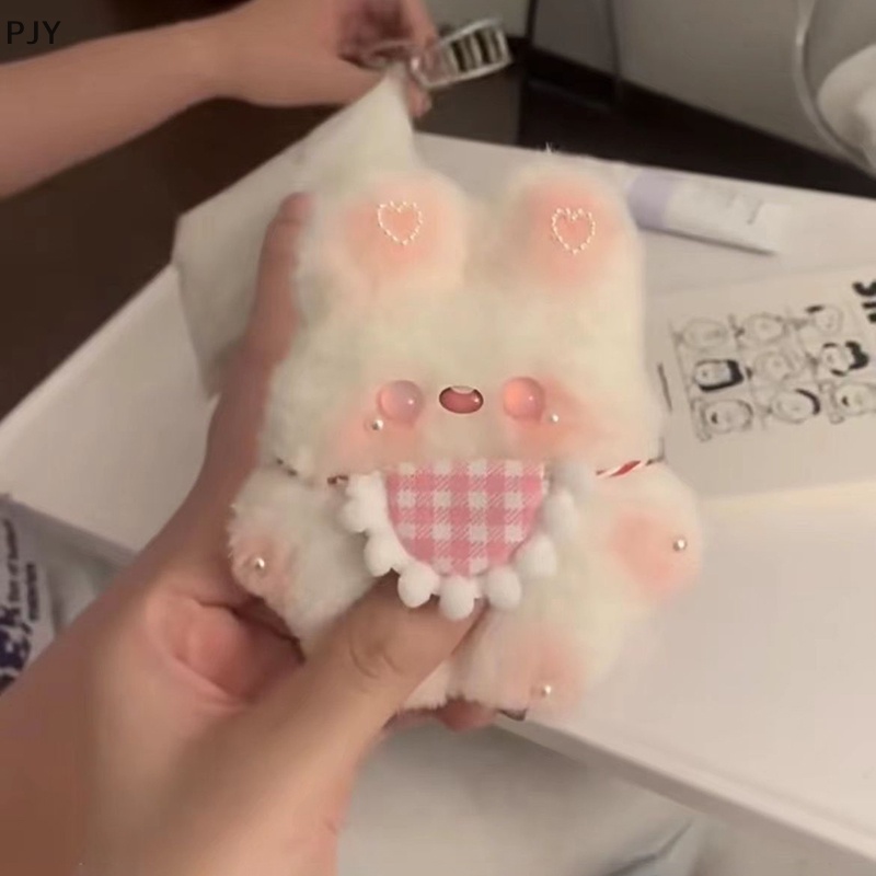 Pjy diy cartoon plush bib rabbit doll toy keychain túi dễ thương mặt dây chuyền ch chìa khóa xe hơi cho phụ nữ quà tặng kawaii pj