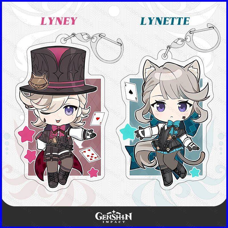 Genshin impact lynette lyney keychain anime keyring acrylic túi dễ thương mặt dây chuyền phim hoạt hình quà tặng móc chìa khóa