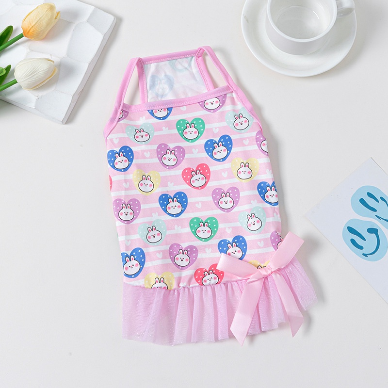 Suspender dog dress cho shih tzu nữ váy mèo dễ thương với nơ buộc quần áo cho thú cưng quần áo mùa hè cho chó con