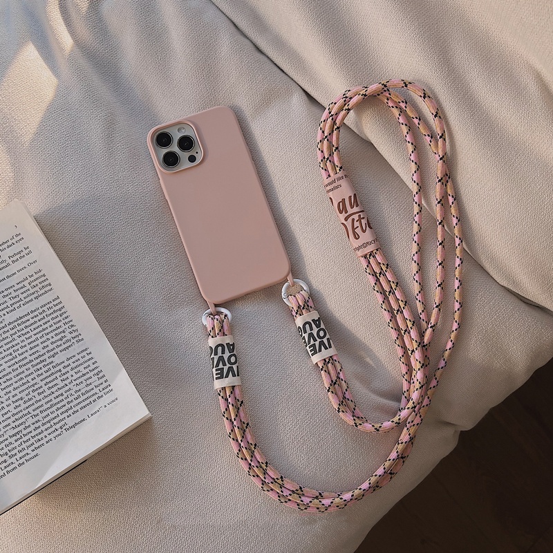 Korea stylish girl crossbody lanyard strap vỏ điện thoại mềm cho iphone 14 13 pro 12 11 pro max xs xr x 8 7 plus se vỏ màu rắn
