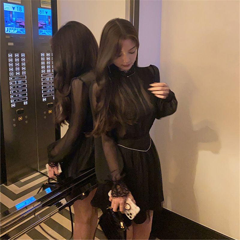 Bộ Áo Tay Phồng + Chân Váy Eo Cao Phối Ren Lưới Thời Trang Mùa Thu 2023 2q3g