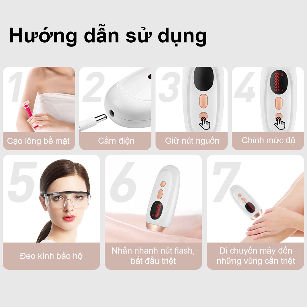 Máy triệt lông cầm tay IPL hàng chính hãng, máy triệt lông tay, lông nách, vùng kín, triệt lông vĩnh viễn không gây đau
