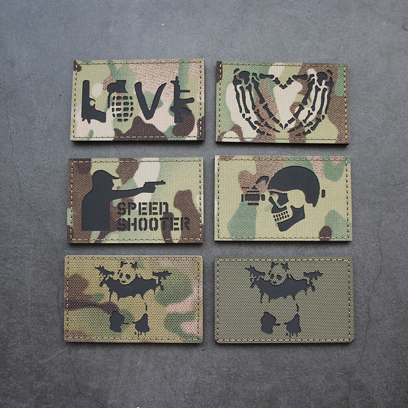 Tùy chỉnh g ir hồng ngoại phản quang khắc laser ngụy trang huy hiệu tinh thần đầu lâu 3d velcro patch / huy hiệu / băng tay / biểu tượng trang trí cho áo khoác jeans mũ ba lô