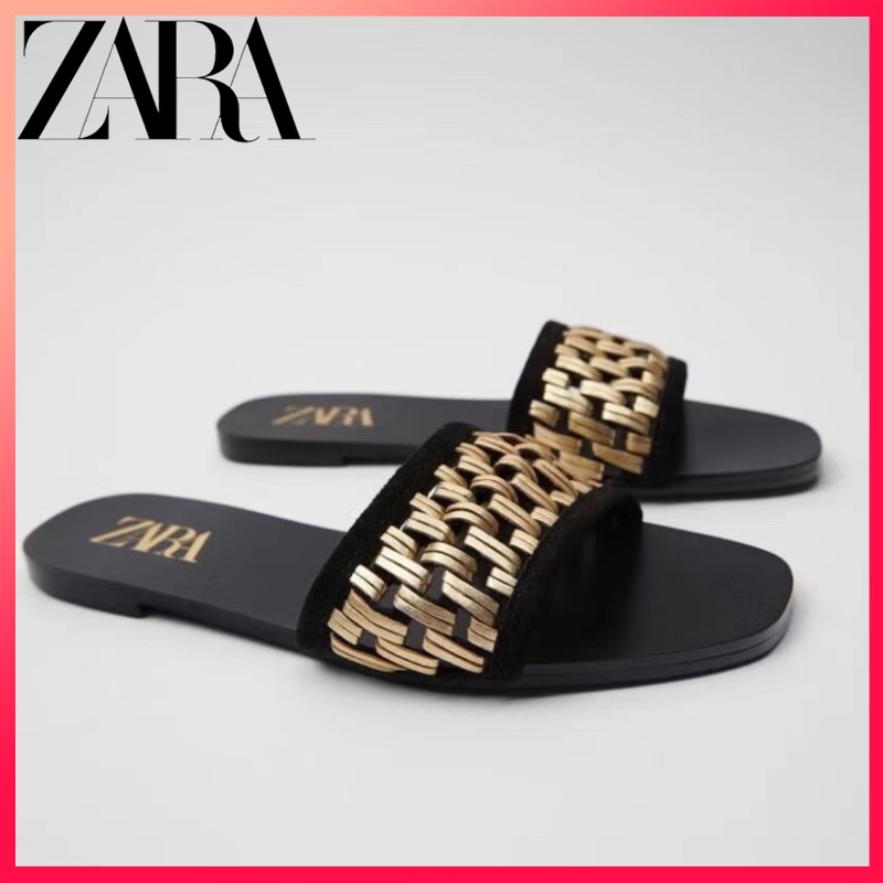 Zara giày nữ mới dép dây bện vàng