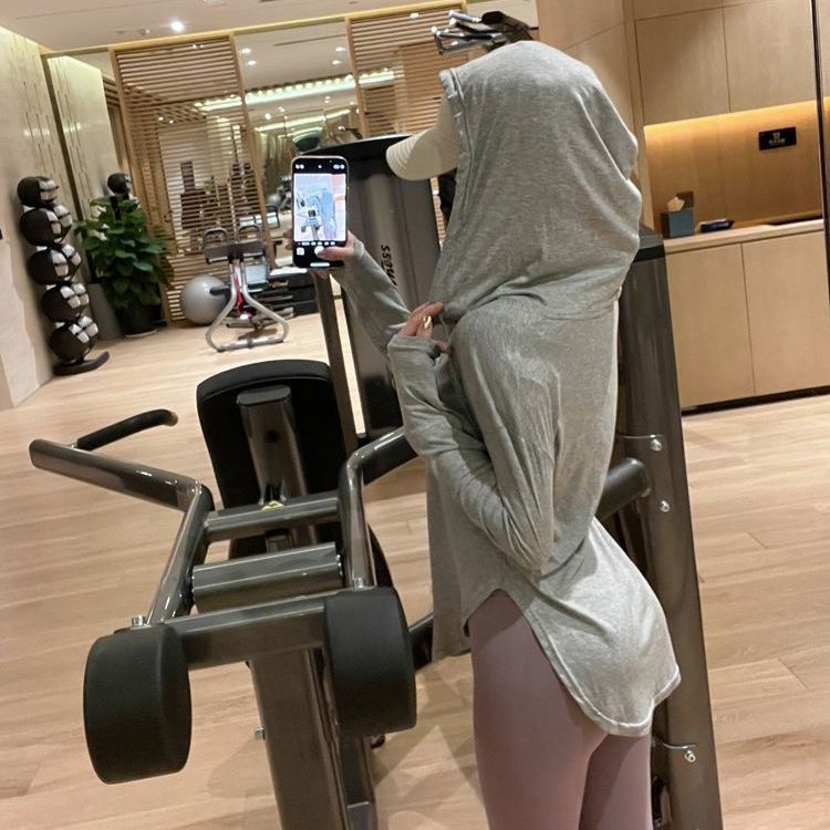 Áo Thun Thể Thao Tay Dài Có Mũ Trùm Phối Dây Rút Thời Trang Dành Cho Nữ